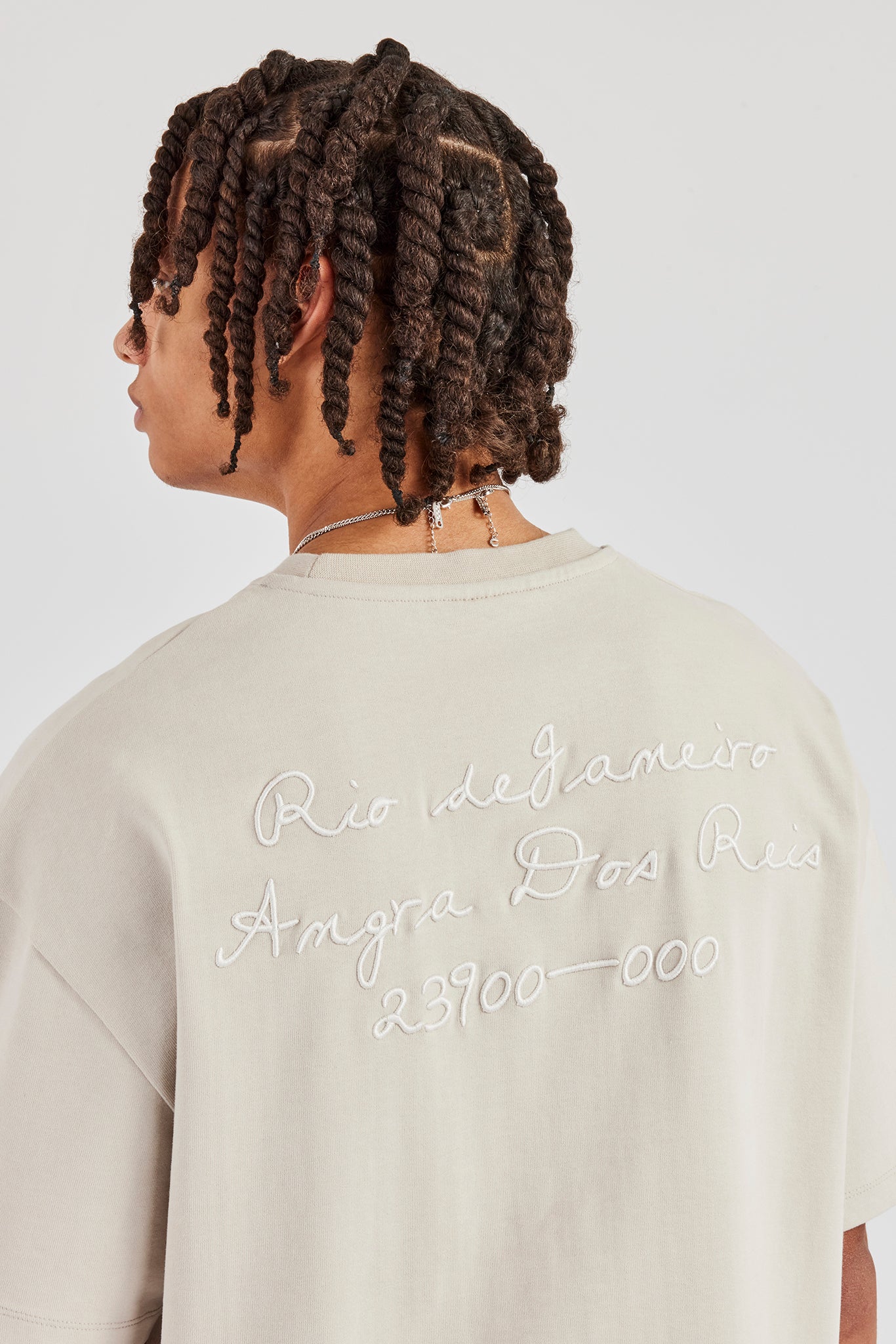 Oversized Washed Text T-Shirt - Washed Stone