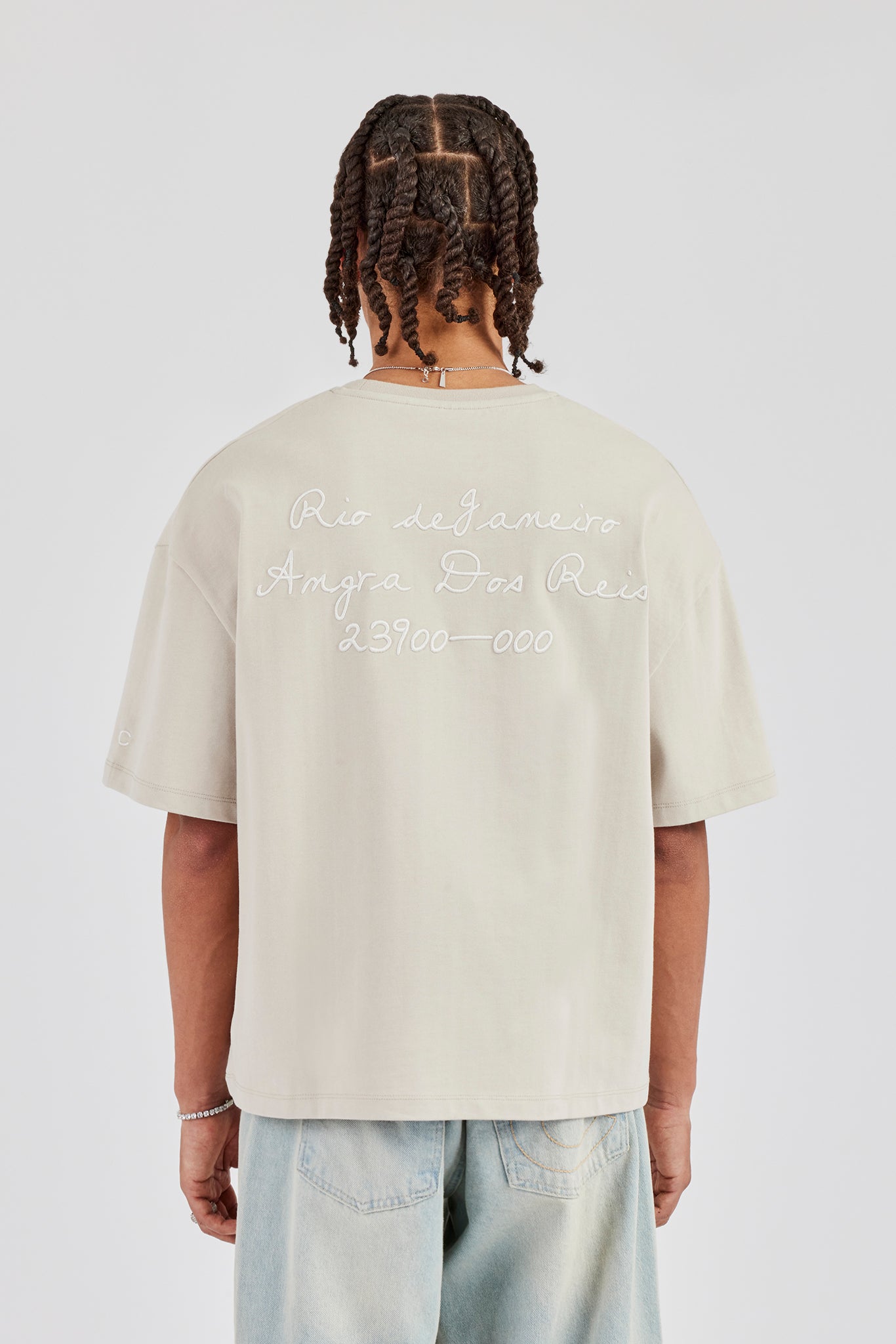 Oversized Washed Text T-Shirt - Washed Stone