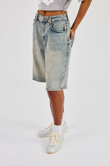 Ladies Baggy Denim Jort - Antique Wash