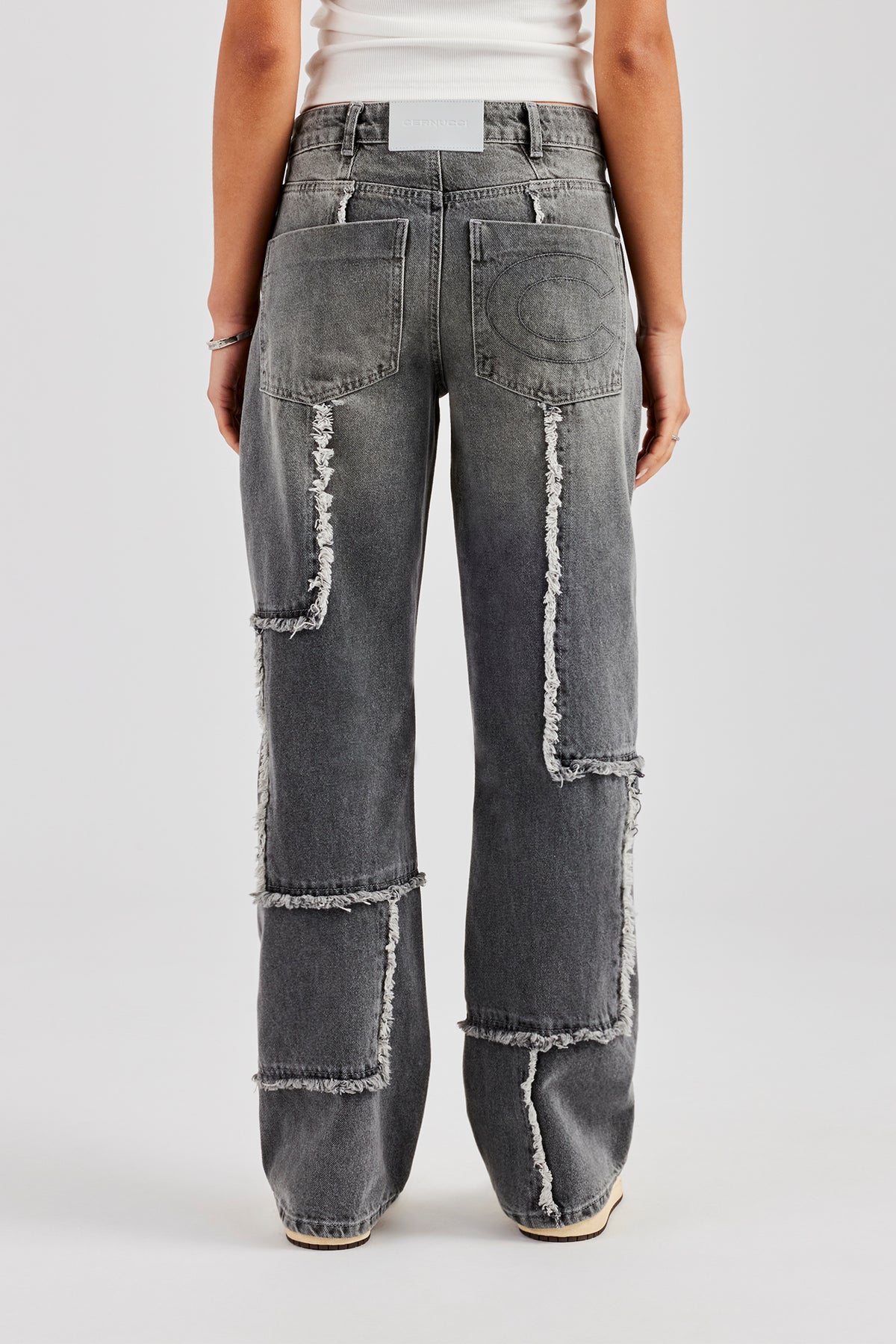 Relaxed Raw Edge Detail Jeans Washed Grey Womens Denim Shop