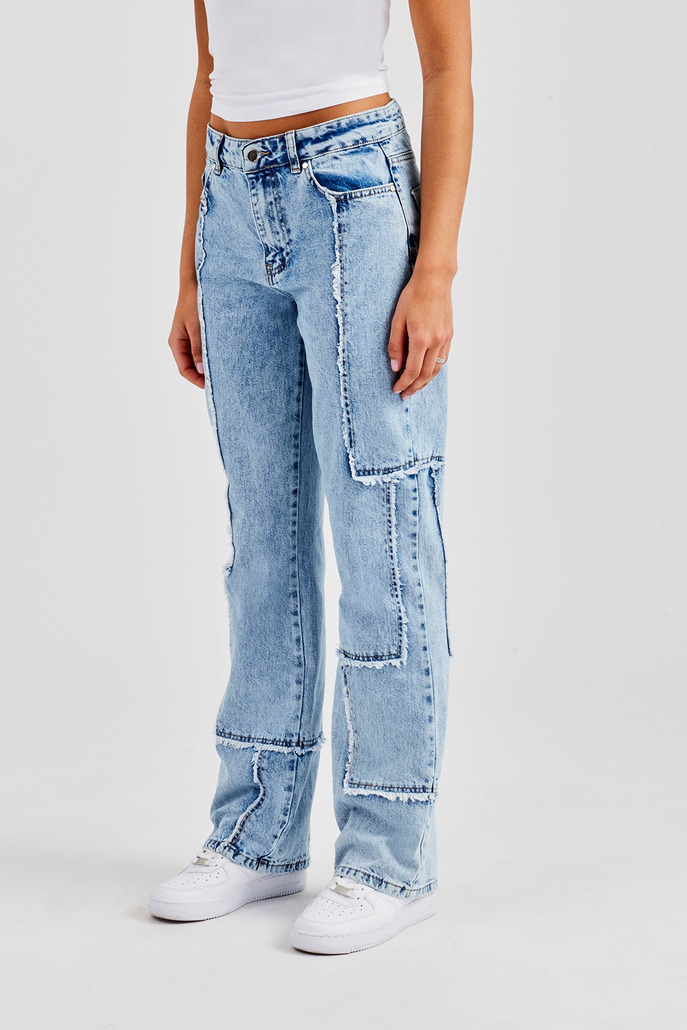 Relaxed Raw Edge Detail Jeans - Ice Blue
