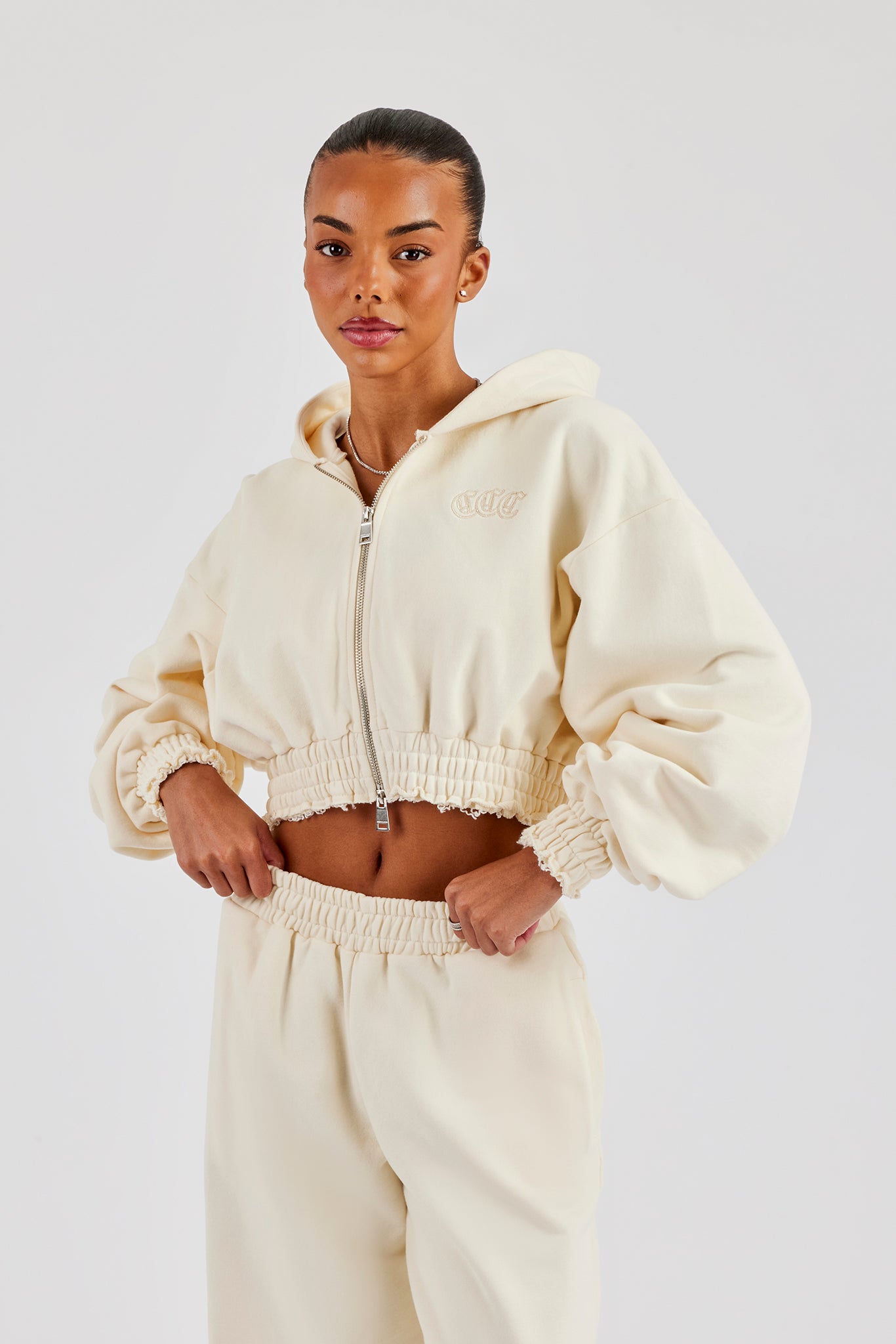 Distressed Applique Cropped Hoodie - Butter Yellow | Womens