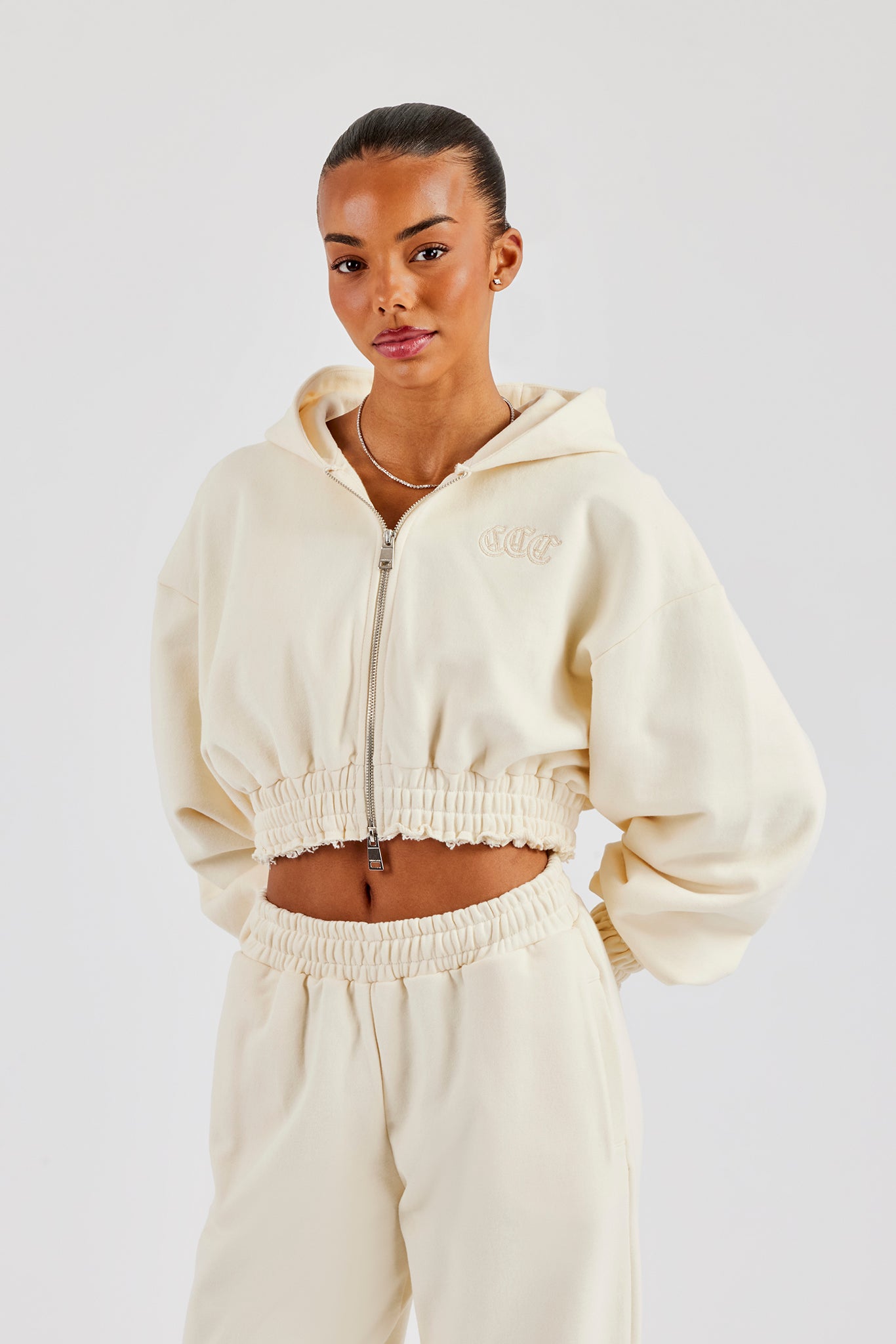 Distressed Applique Cropped Hoodie - Butter Yellow | Womens