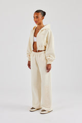 Distressed Applique Cropped Tracksuit - Butter Yellow