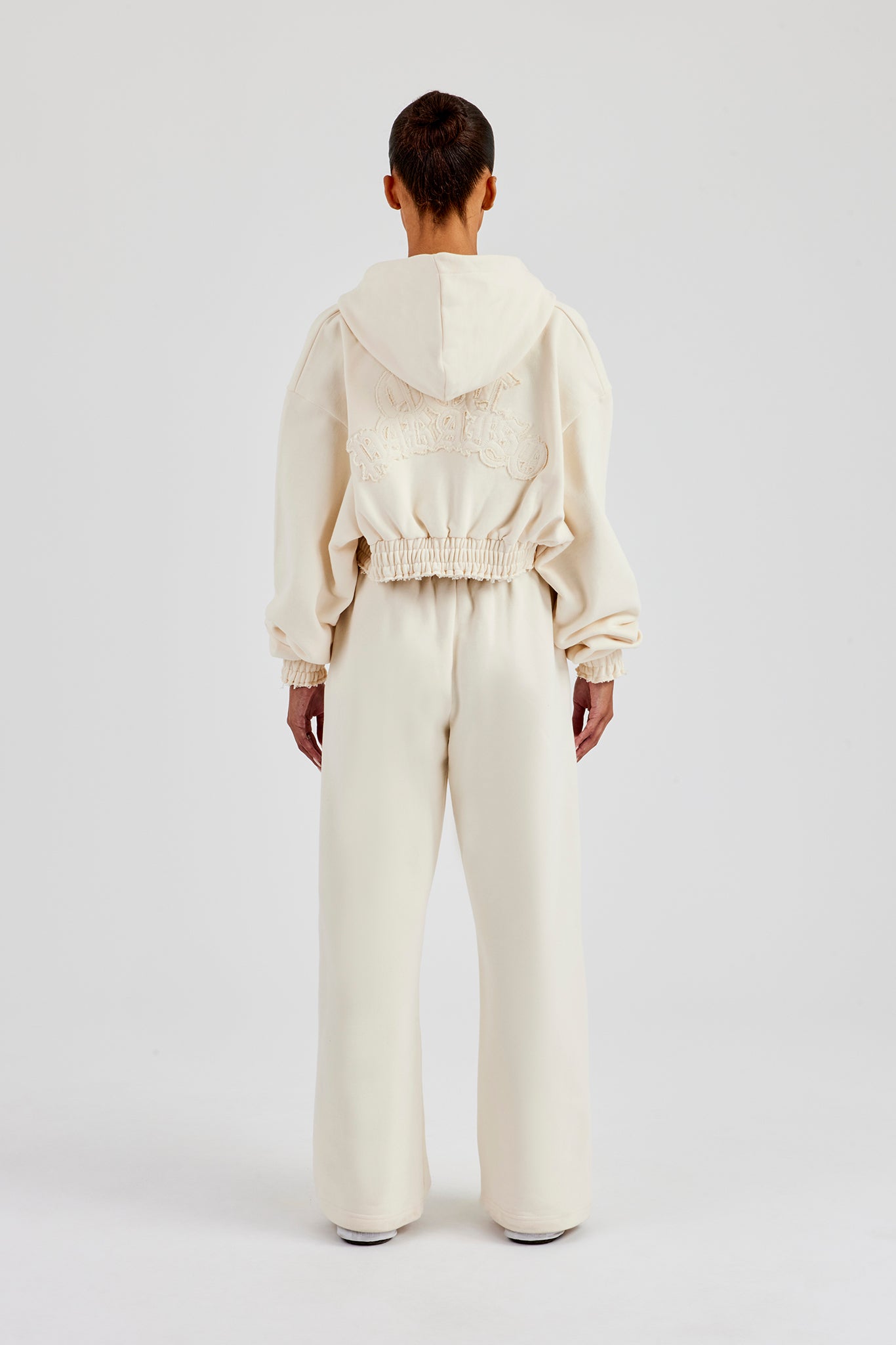 Distressed Applique Wide Leg Jogger - Butter Yellow