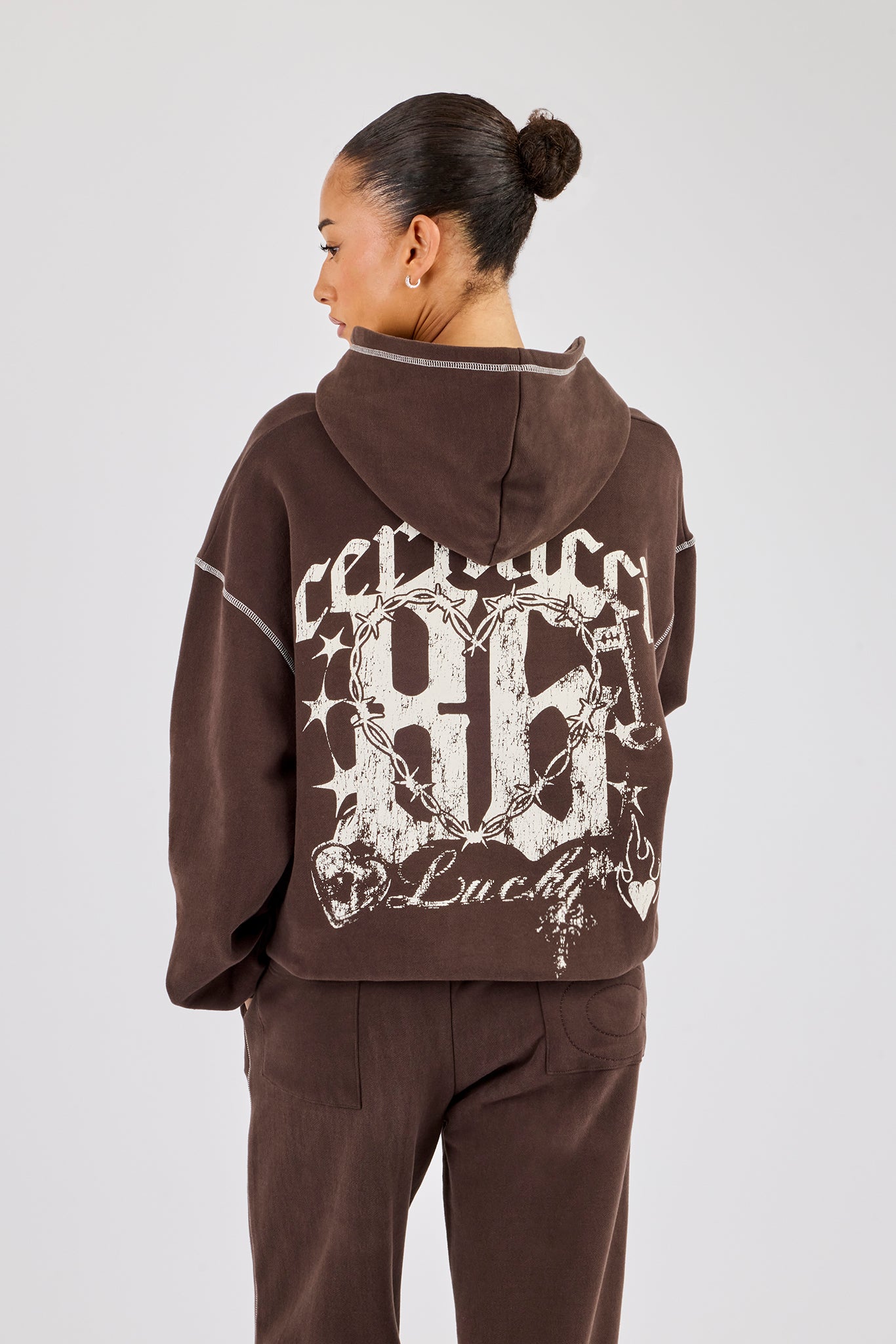 Distressed 86 Oversized Hoodie - Chocolate