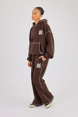 Distressed 86 Oversized Hoodie & Wide Leg Jogger - Chocolate