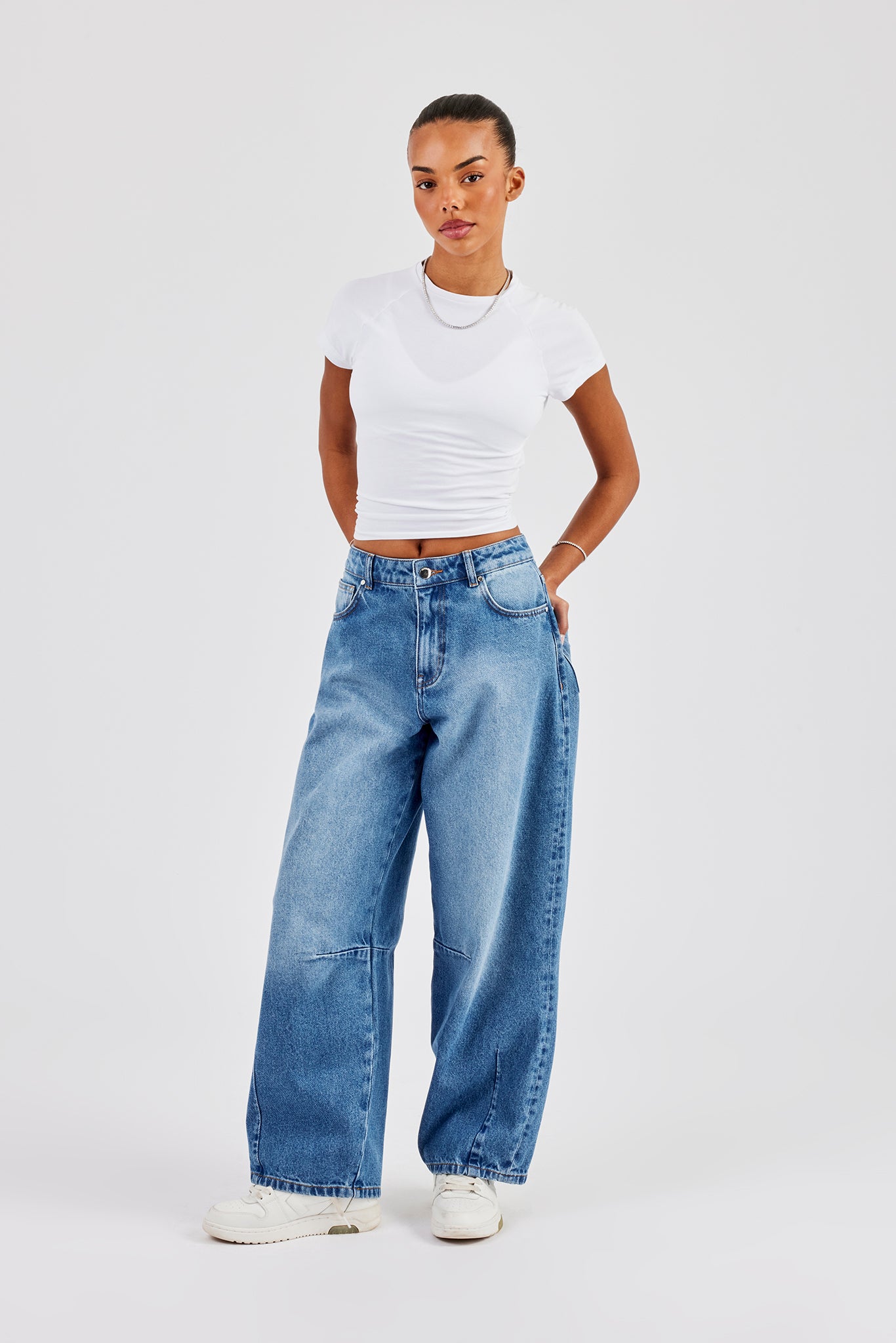 Baggy Balloon Fit Jeans - Mid Blue