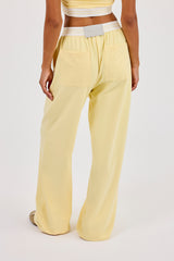 Intarsia Waistband Wide Leg Trouser - Butter Yellow