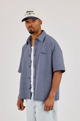 Short Sleeve Boxy Check Shirt - Navy