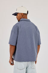 Short Sleeve Boxy Check Shirt - Navy