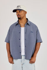 Short Sleeve Boxy Check Shirt - Navy
