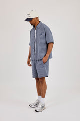 Short Sleeve Boxy Check Shirt - Navy
