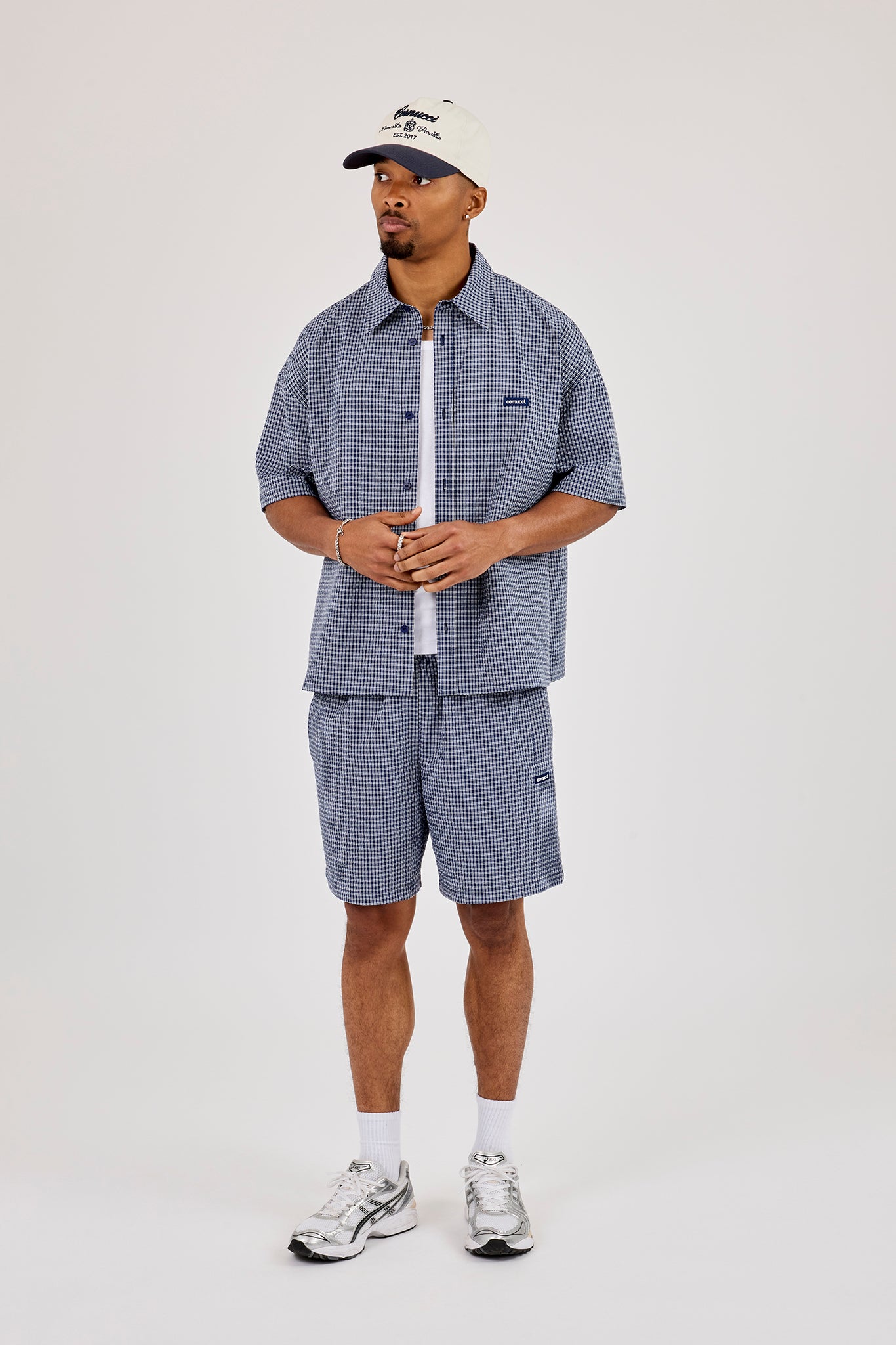 Short Sleeve Boxy Check Shirt & Relaxed Short - Navy