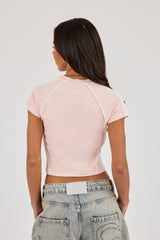 Panelled Fitted Football Baby Tee - Dusky Pink