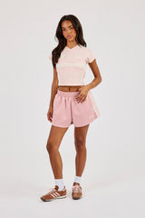Panelled Fitted Football Baby Tee - Dusky Pink