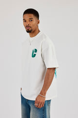 Oversized Layered Sticker Print T-Shirt - Off White