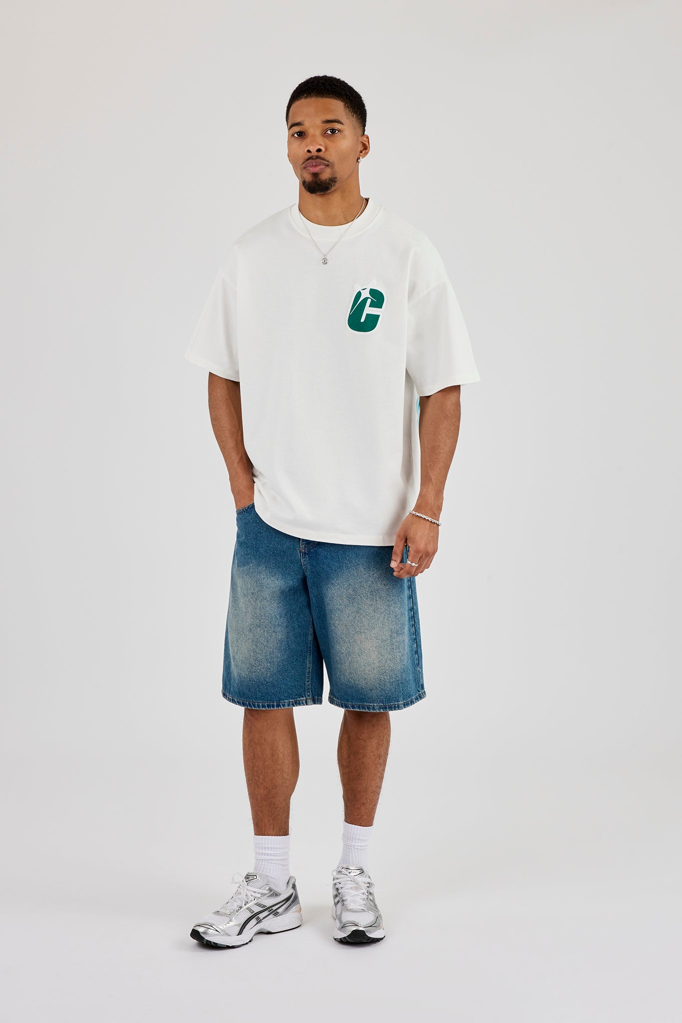 Oversized Layered Sticker Print T-Shirt - Off White