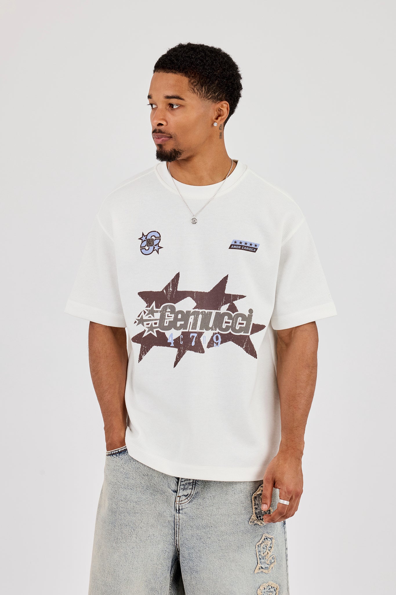 Waffle Star Cernucci Print T-Shirt - Off White
