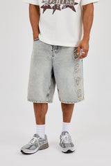 Logo Applique Denim Jorts - Antique Wash