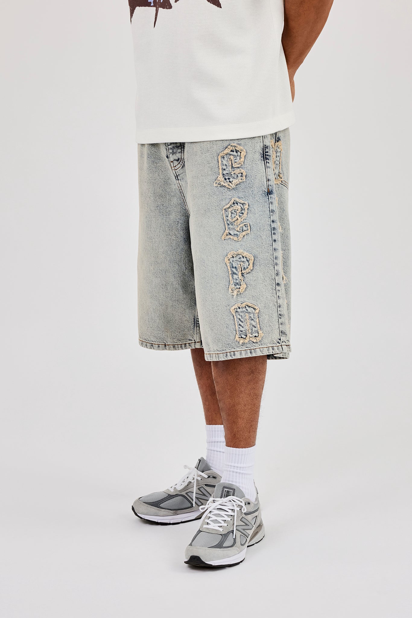 Logo Applique Denim Jorts - Antique Wash