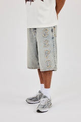 Logo Applique Denim Jorts - Antique Wash