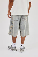 Logo Applique Denim Jorts - Antique Wash