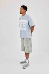 Washed Oversized Cherub Print T-Shirt - Blue