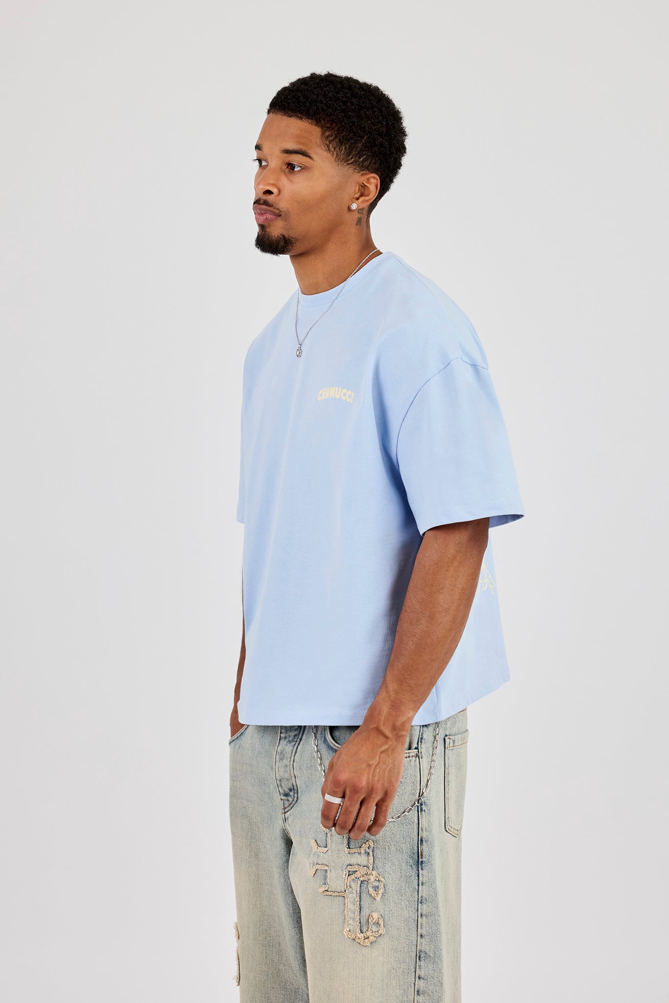 Boxy Carioca Palm Graphic T-Shirt - Blue
