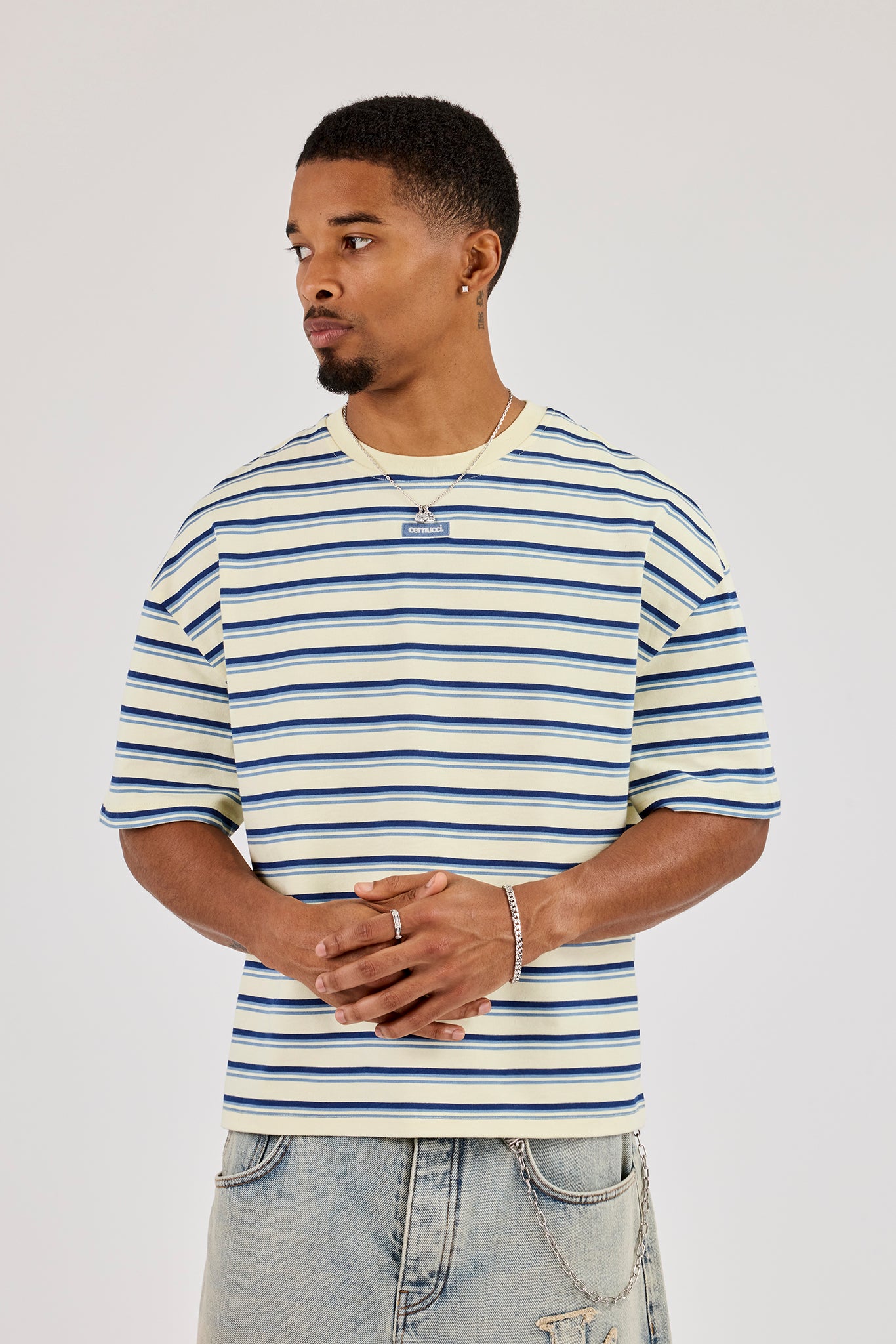 Boxy Stripe Logo Embroidered T-Shirt - Lemon