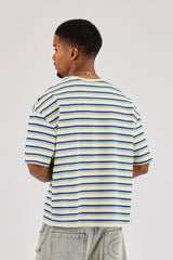 Boxy Stripe Logo Embroidered T-Shirt - Lemon
