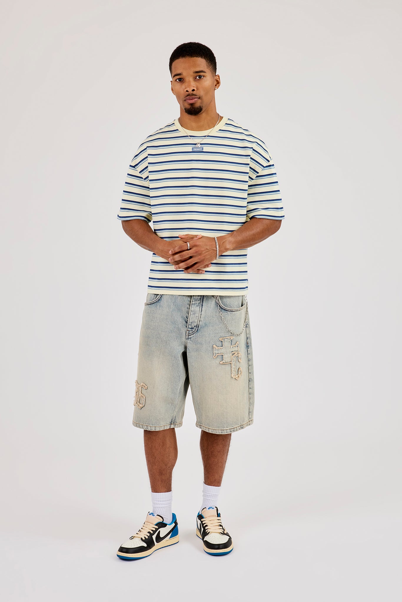 Boxy Stripe Logo Embroidered T-Shirt - Lemon