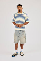 Boxy Stripe Logo Embroidered T-Shirt - Lemon