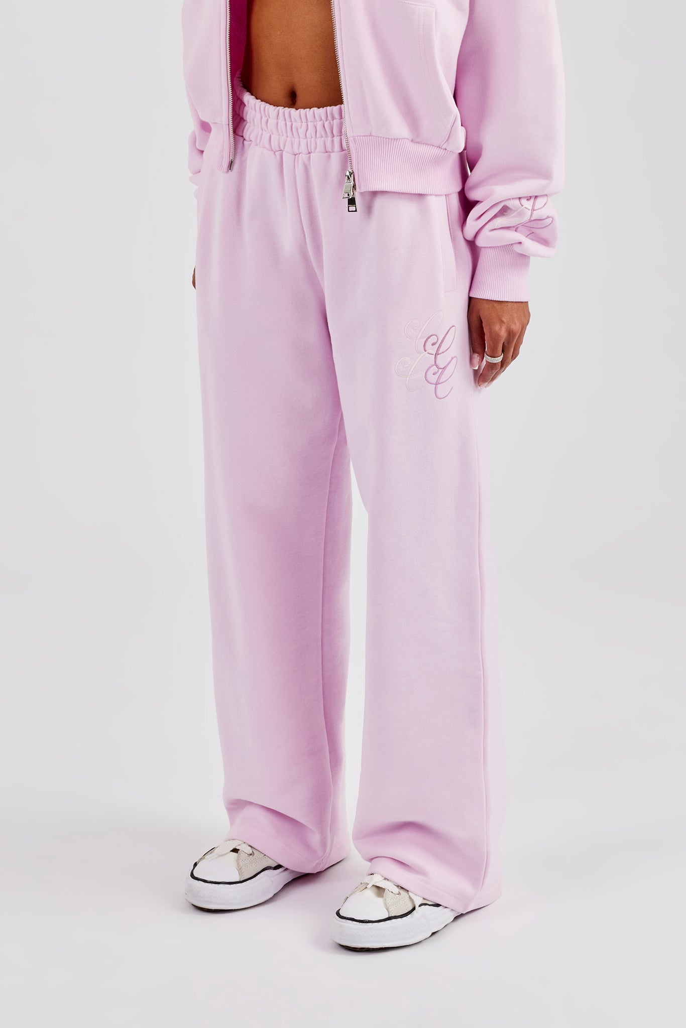 Embroidered Applique Wide Leg Jogger - Pink