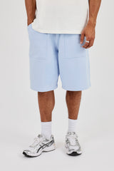 Jersey Jort With Pocket Detail - Light Blue