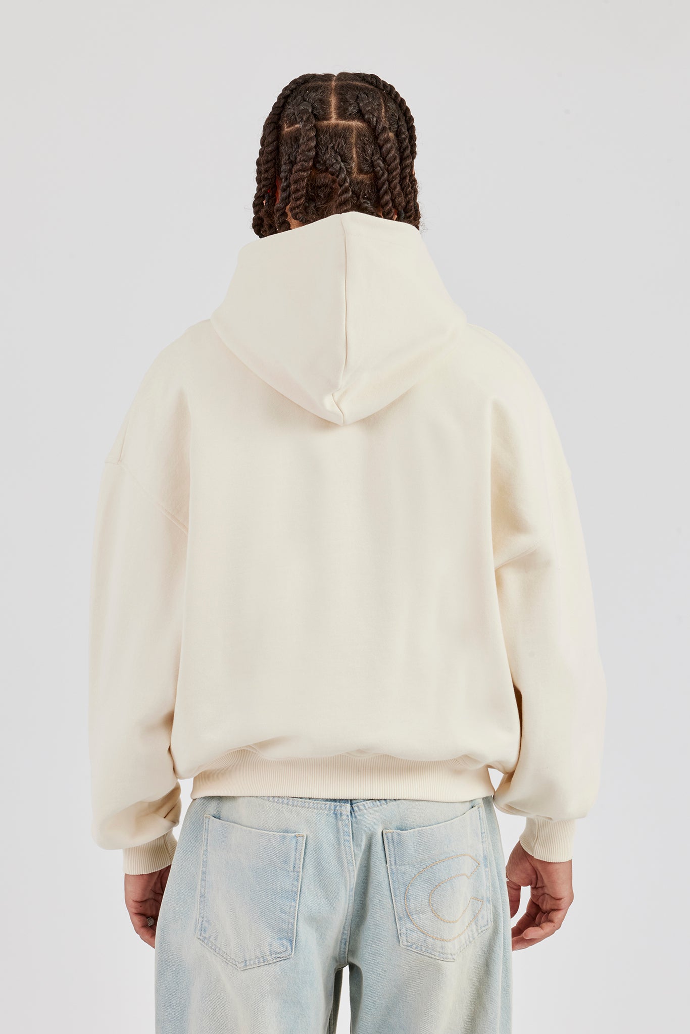 Boxy Zip Through Printed Hoodie - Ecru