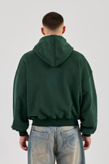 Kastenförmiger Kapuzenpullover mit durchgehendem Reißverschluss und Print - Waldgrün