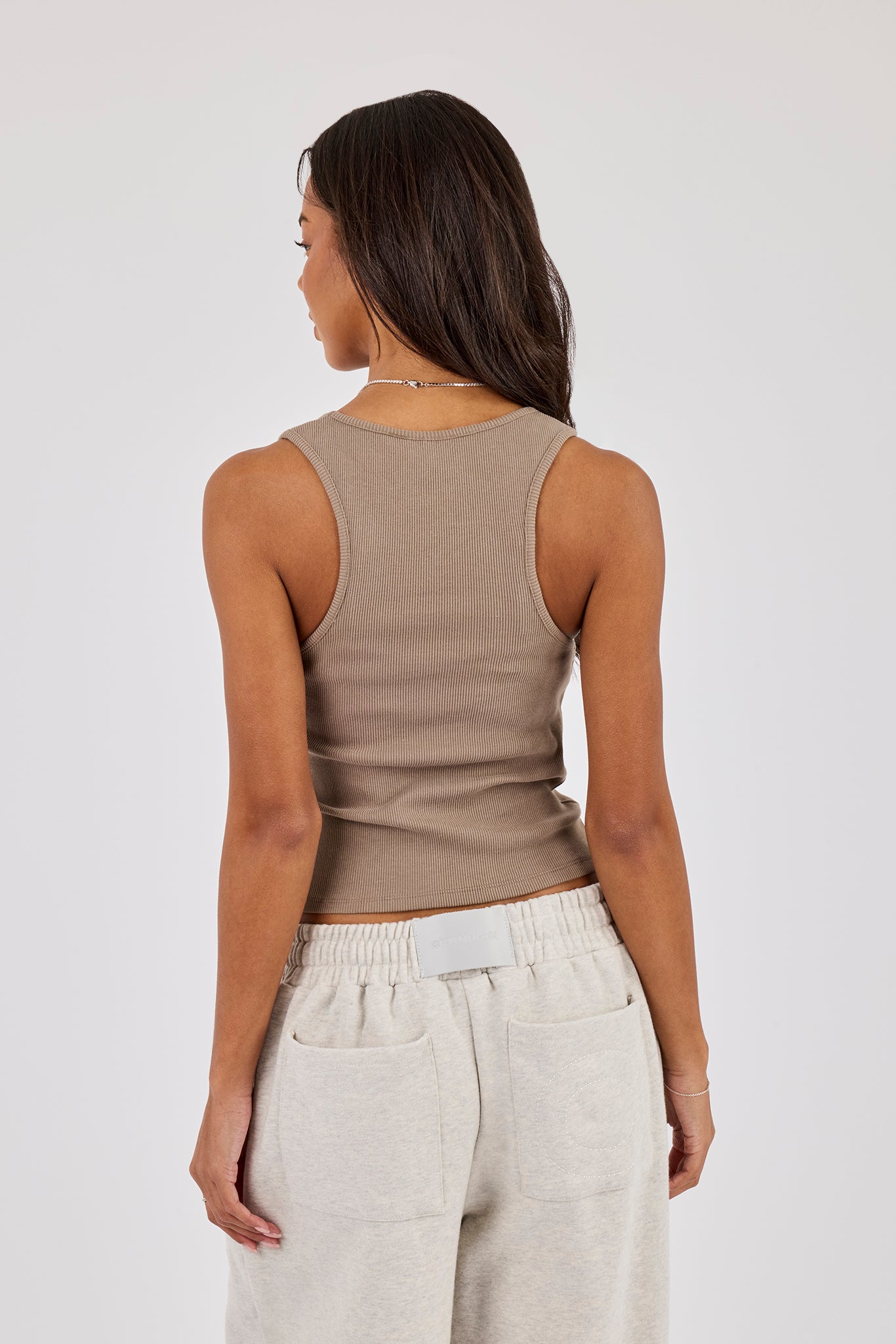Rib Cernucci Embroidered Racer Neck Vest - Taupe