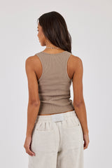 Rib Cernucci Embroidered Racer Neck Vest - Taupe