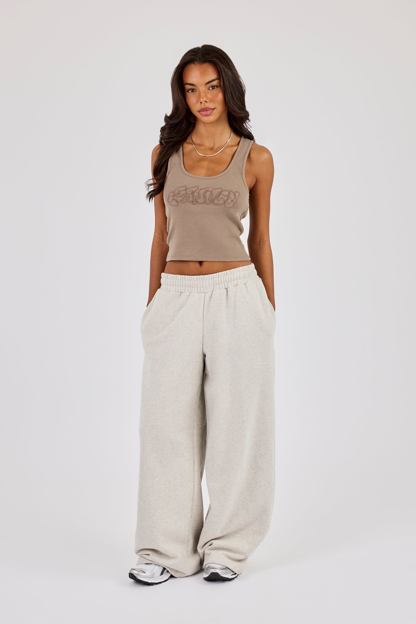Rib Cernucci Embroidered Racer Neck Vest - Taupe