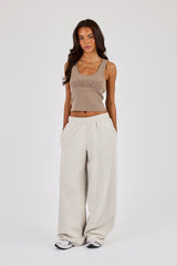 Rib Cernucci Embroidered Racer Neck Vest - Taupe