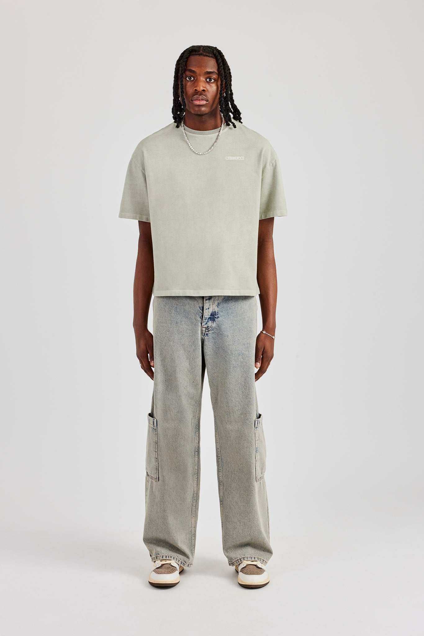 Cracked Back Print Boxy T-Shirt - Green