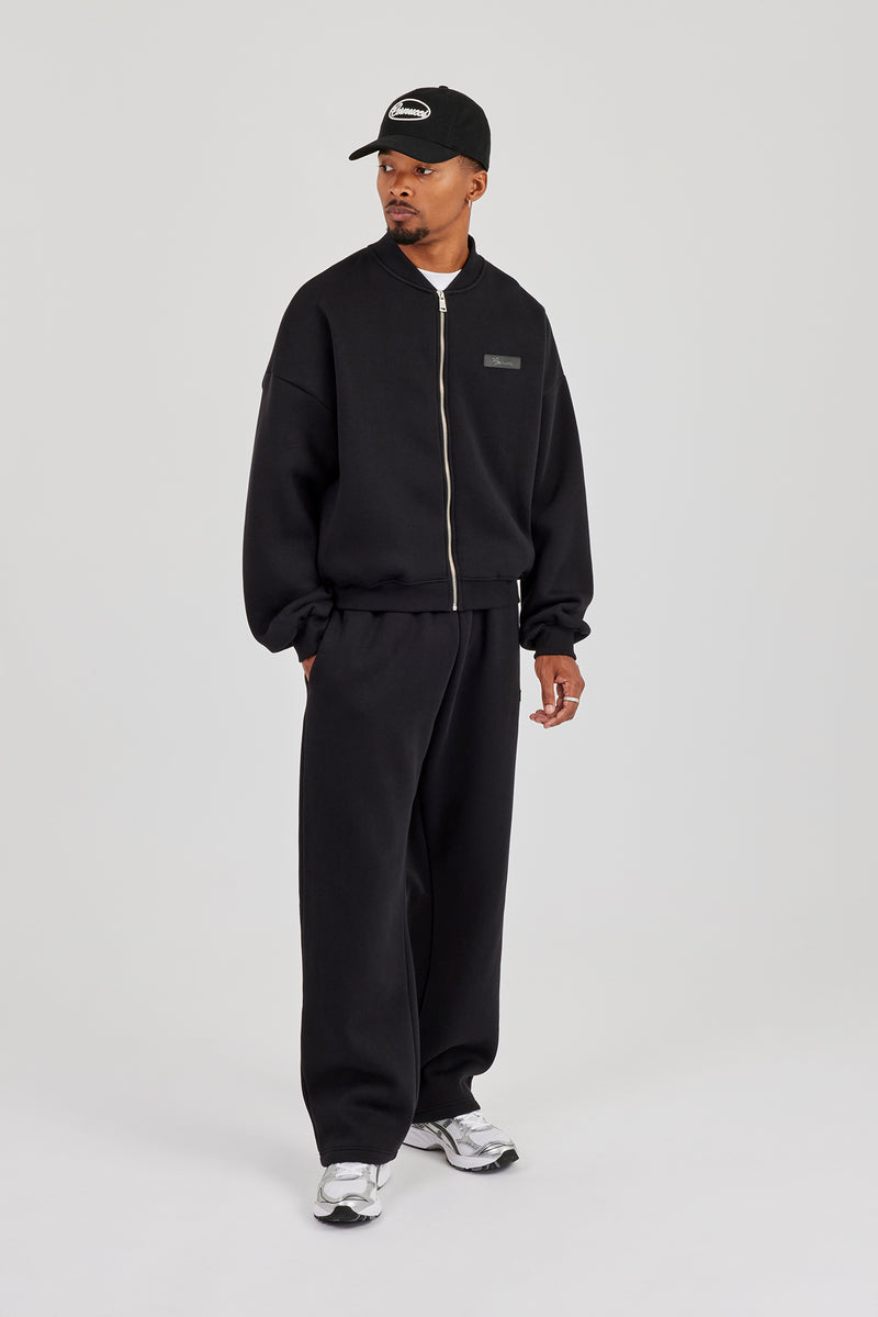 Bomberjacke mit Logo-Tab und lässiger Jogginghose - Schwarz
