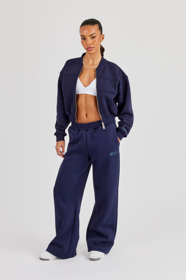 Logo Tab Seam Detail Bomber & Wide Leg Jogger - Navy Blue