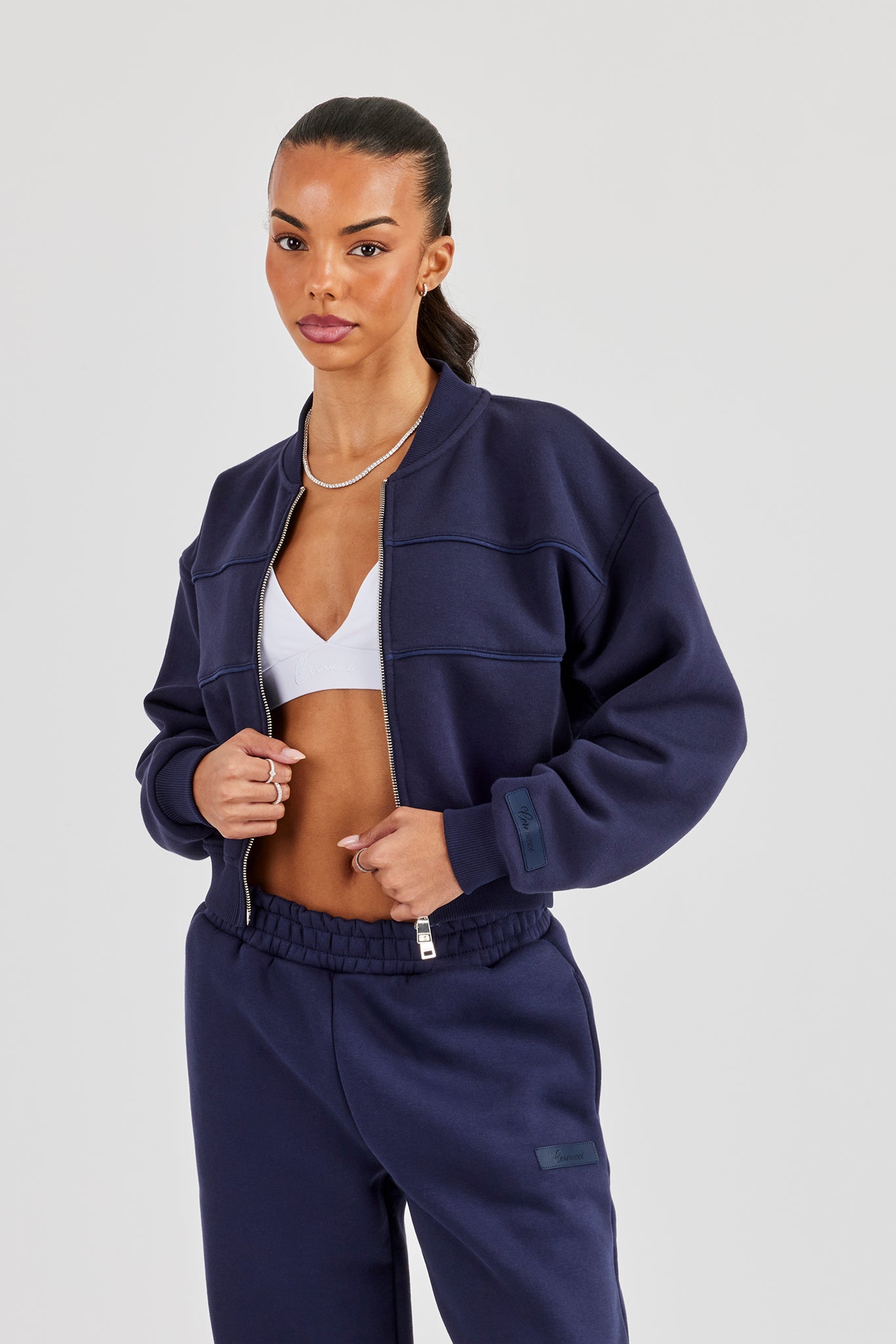 Bomberjacke mit Logo-Tab-Nahtdetail – Marineblau