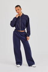 Bomberjacke und Jogginghose mit weitem Bein und Logo-Tab-Nahtdetail – Marineblau