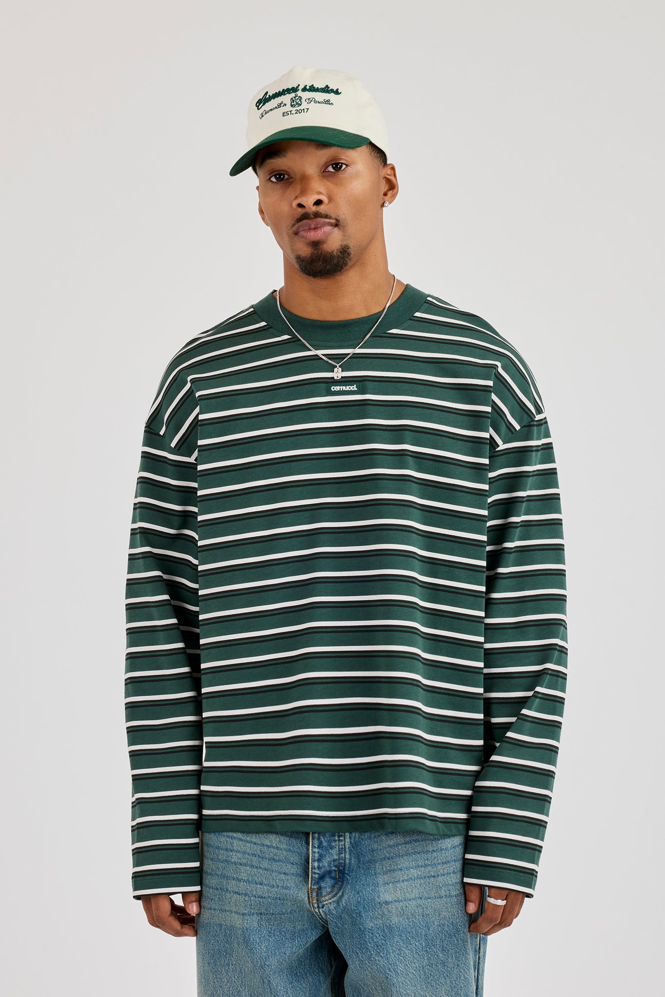 Stripe Logo Embroidered T-Shirt - Forest