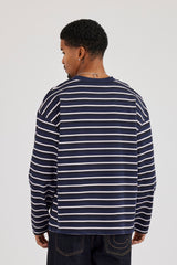 Stripe Logo Embroidered T-Shirt - Navy