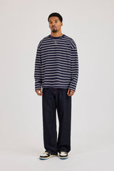 Stripe Logo Embroidered T-Shirt - Navy