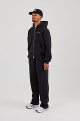 Logo Tab Zip Hoodie & Relaxed Jogger - Black